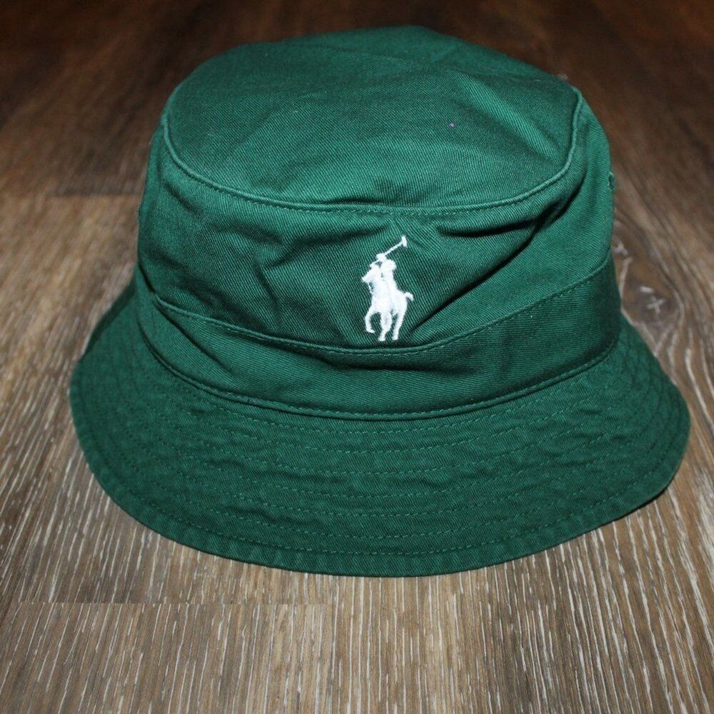 NWT POLO RALPH LAUREN MEN'S TWILL BUCKET STRIPED HAT GREEN WHITE L/XL